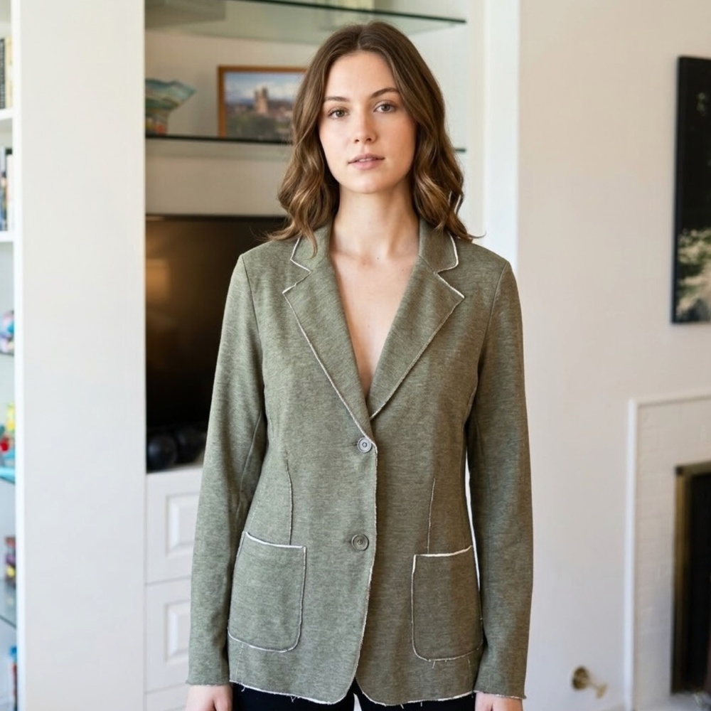 Majestic Filatures Cotton Cashmere Knit Blazer Olive Green/Gray (Size 4)